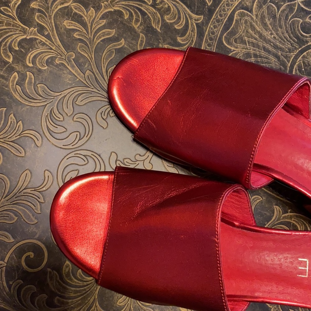 Metallic Red Open Toed Mules, Raye Size 7 - image 6